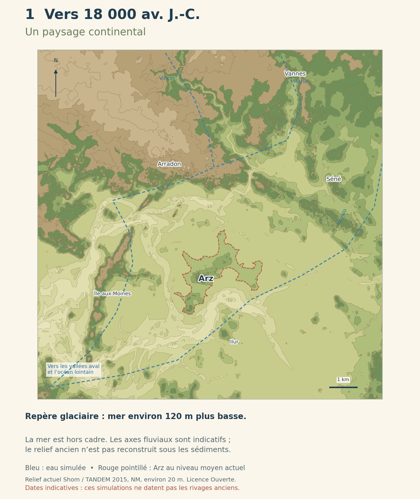 Simulation du paysage continental autour du futur site de l’île d’Arz